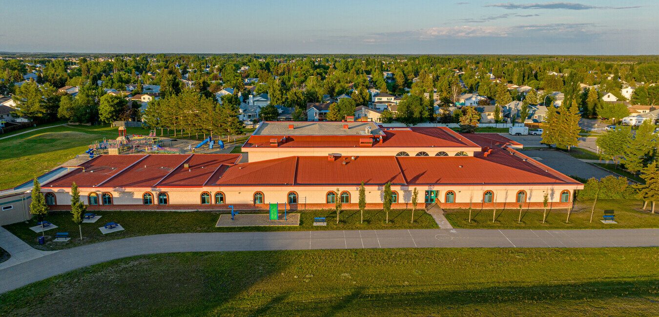 Arial view of aspen grove school - houses in background